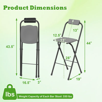 Set of 2 black portable bar height stools with ergonomic seats and footrests, ideal for outdoor patio bar furniture.