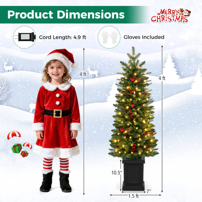 Set of 2 Pre-Lit Potted Artificial Christmas Tree with 100/150/200 Warm White LED Lights-4FT