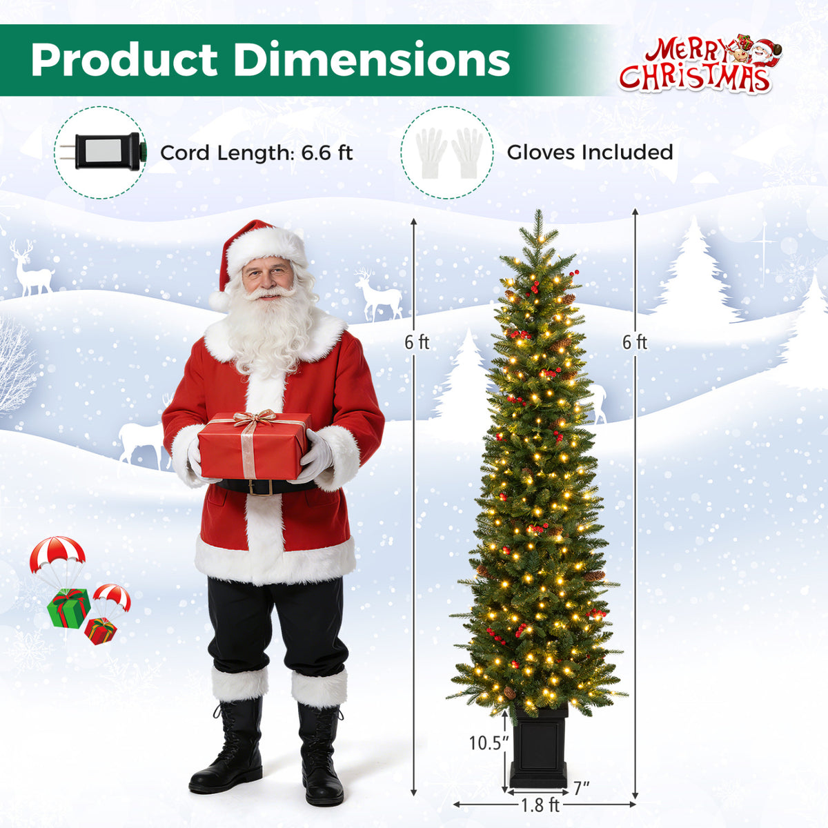 Set of 2 Pre-Lit Potted Artificial Christmas Tree with 100/150/200 Warm White LED Lights-6FT