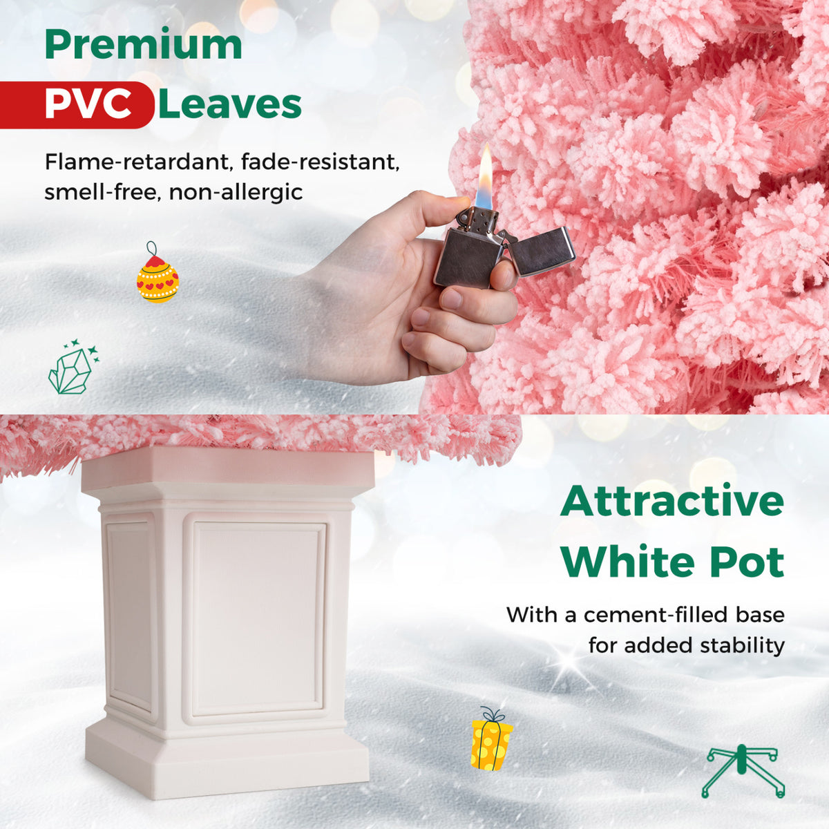 Set of 2 Pre-lit Potted Artificial Christmas Tree with Warm White LED Lights-4FT