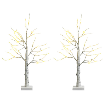 Set of 2 Pre-lit White Twig Birch Tree Battery Powered for Christmas Holiday