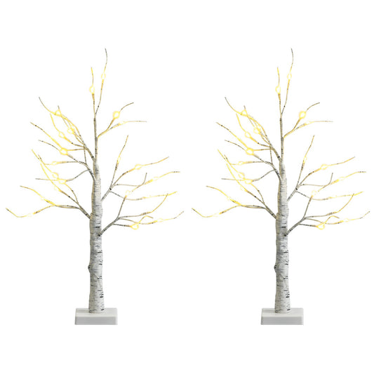 Set of 2 Pre-lit White Twig Birch Tree Battery Powered for Christmas Holiday