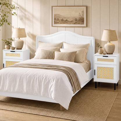 Set of 2 Rattan Nightstand with Drawer and Storage Cabinet for Bedroom Dorm-Natrual