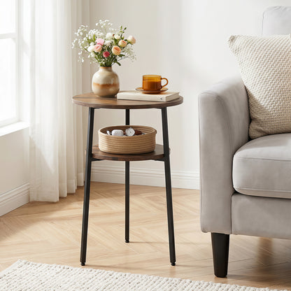 Set of 2 Round Side Table with Storage Shelf & Metal Frame for Living Room-Black