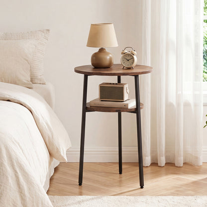 Set of 2 Round Side Table with Storage Shelf & Metal Frame for Living Room-Black