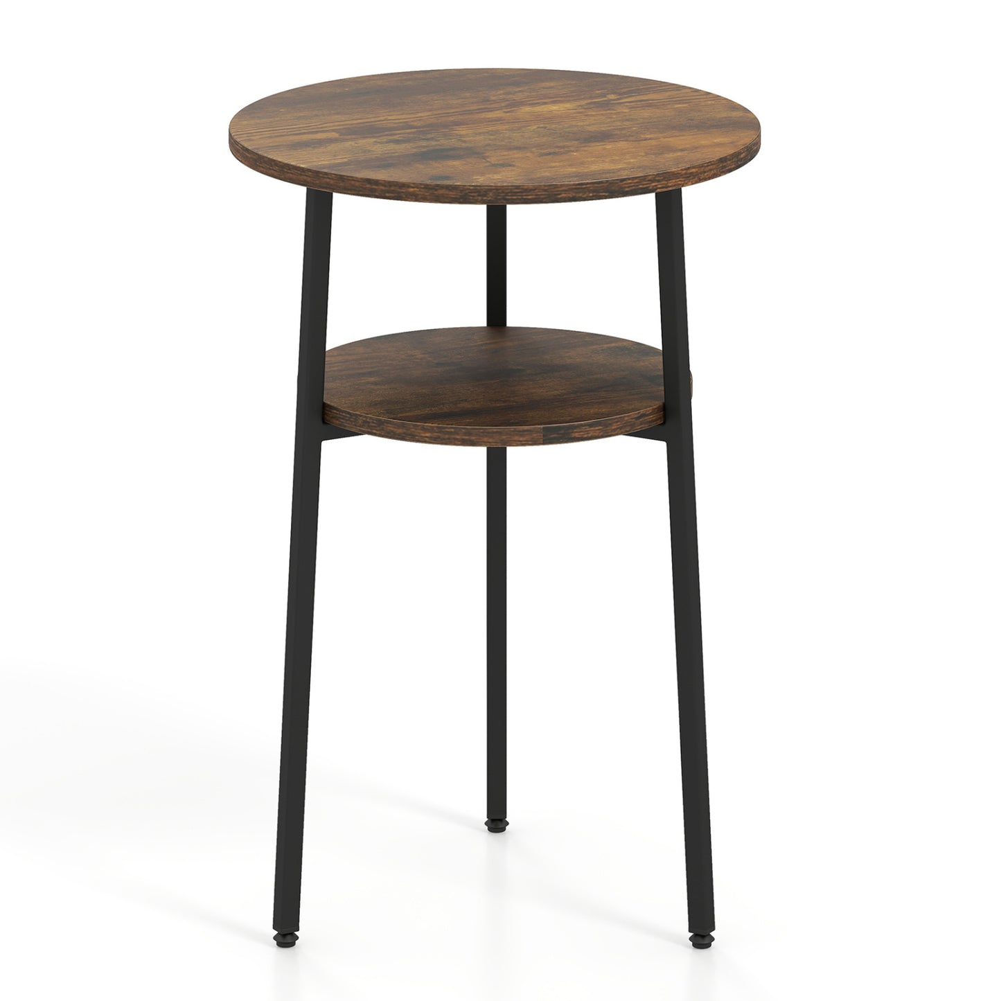Set of 2 Round Side Table with Storage Shelf & Metal Frame for Living Room-Black