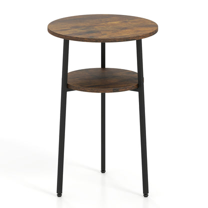Set of 2 Round Side Table with Storage Shelf & Metal Frame for Living Room-Black