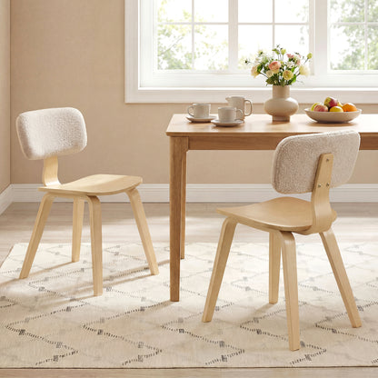 Set of 2 Rubber Wood Dining Room Chairs with Teddy Velvet Padded Backrest-Natural