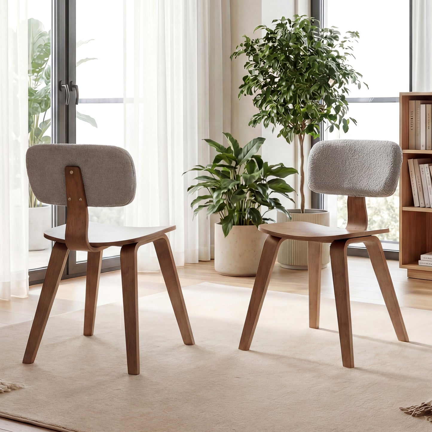 Set of 2 Rubber Wood Dining Room Chairs with Teddy Velvet Padded Backrest-Natural