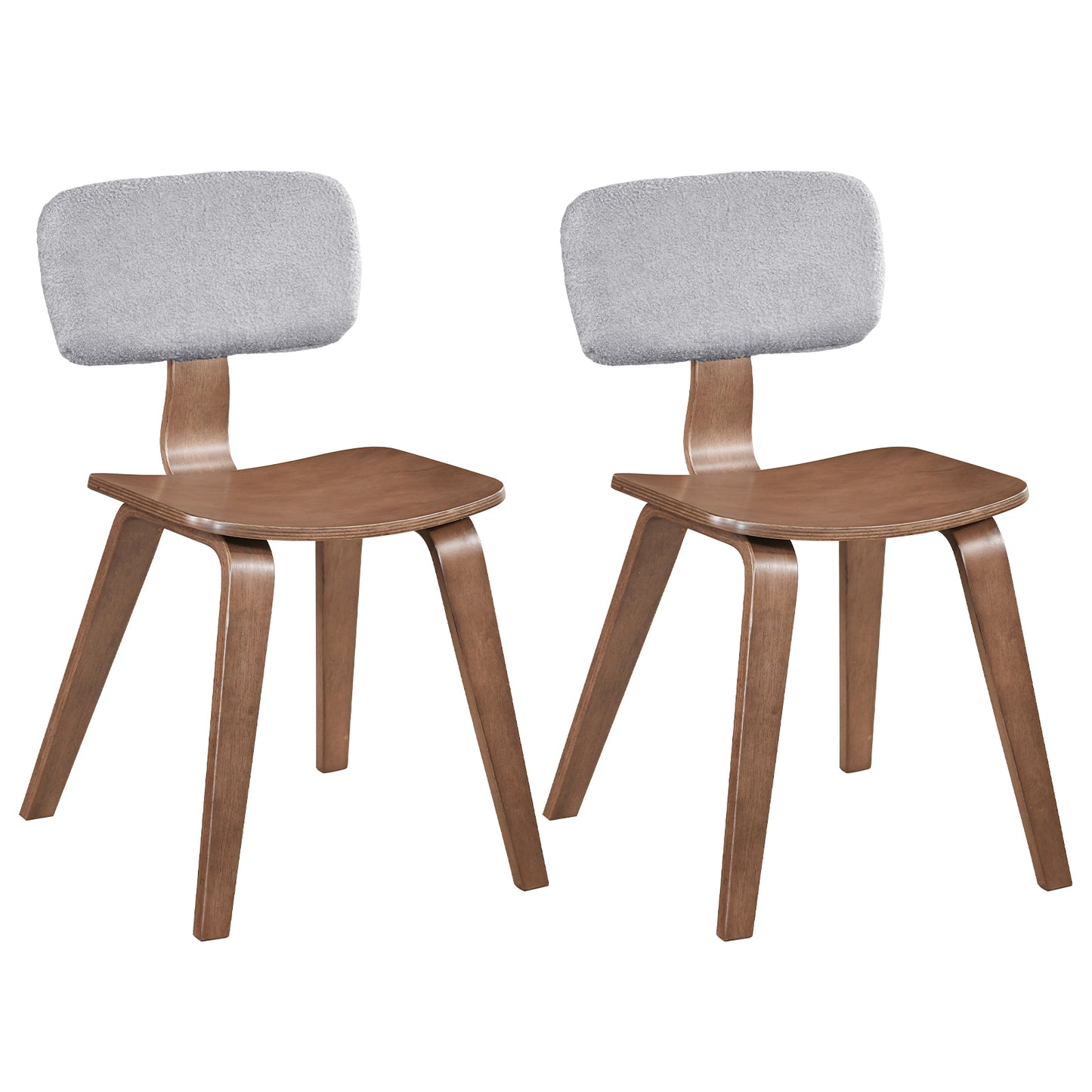 Set of 2 Rubber Wood Dining Room Chairs with Teddy Velvet Padded Backrest-Natural