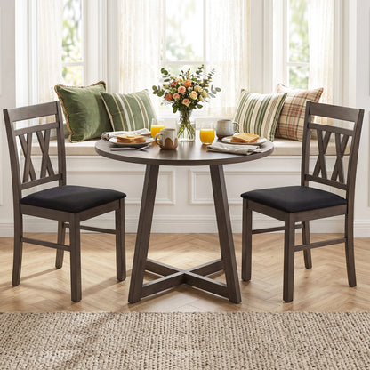 Set of 2 modern linen-style gray upholstered kitchen chairs with rubber wood legs, designed for dining and kitchen use.