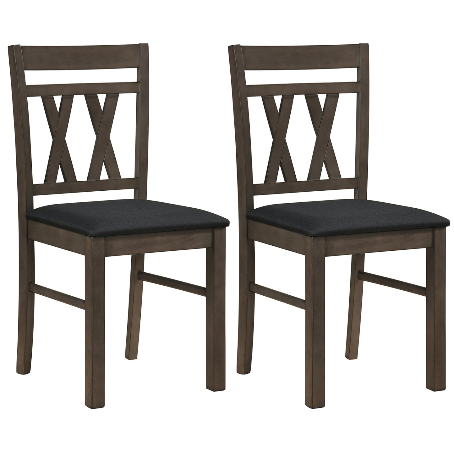 Set of 2 modern gray linen-style upholstered kitchen chairs with rubber wood legs, designed for dining rooms and kitchen spaces.