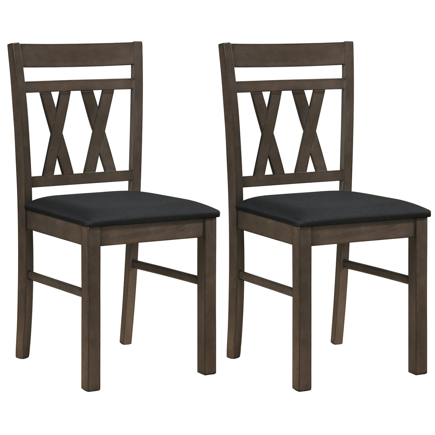 Set of 2 modern gray linen-style upholstered kitchen chairs with rubber wood legs, designed for dining rooms and kitchen spaces.