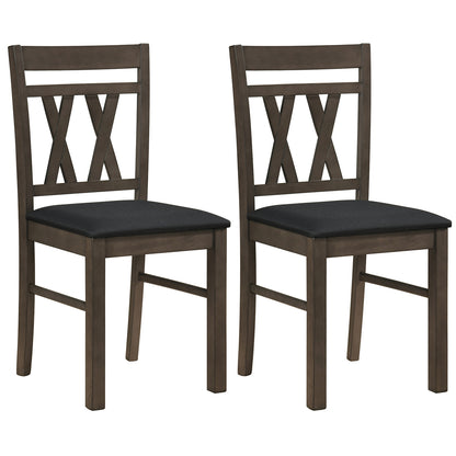 Set of 2 modern gray linen-style upholstered kitchen chairs with rubber wood legs, designed for dining rooms and kitchen spaces.