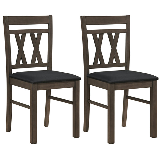 Set of 2 modern gray linen-style upholstered kitchen chairs with rubber wood legs, designed for dining rooms and kitchen spaces.