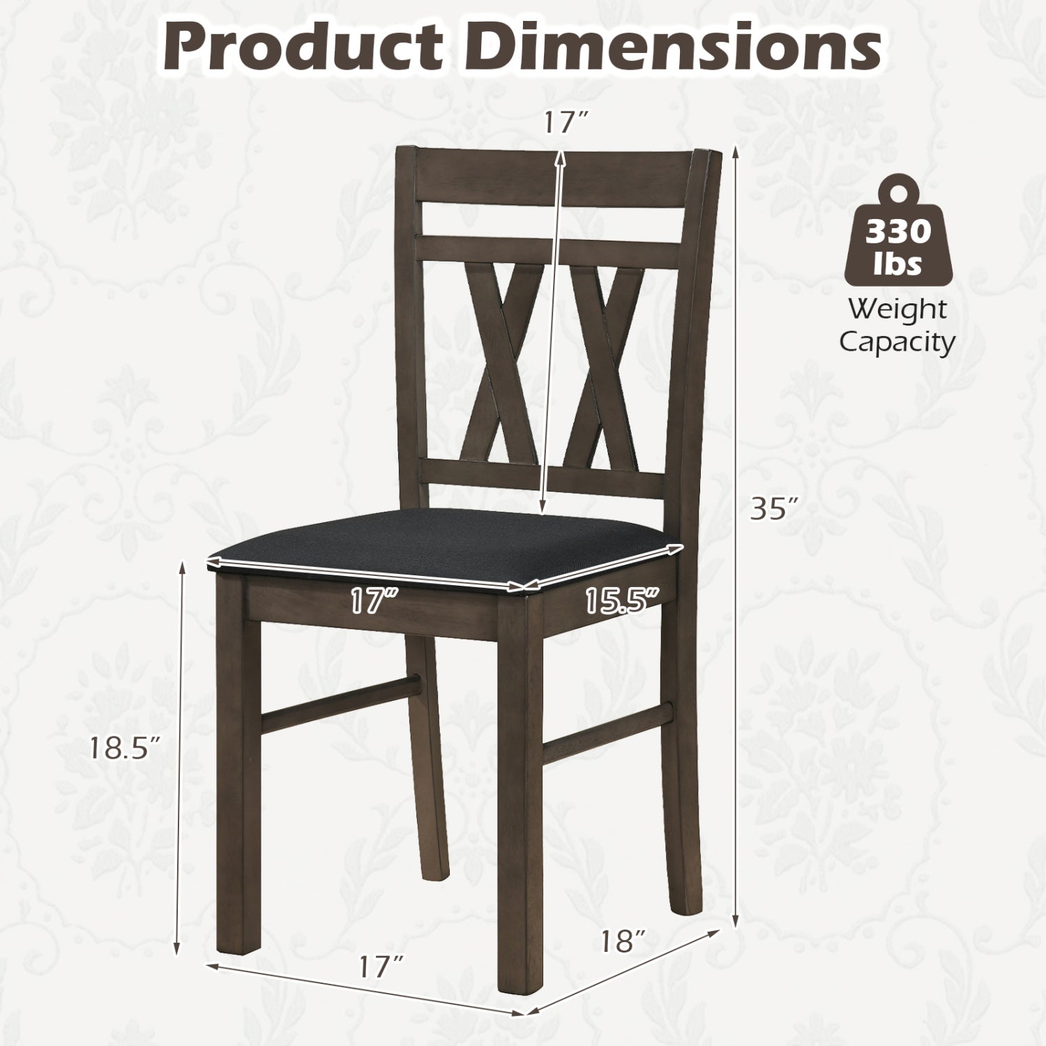 Set of 2 modern gray linen-style upholstered kitchen chairs with rubber wood legs, designed for dining rooms.