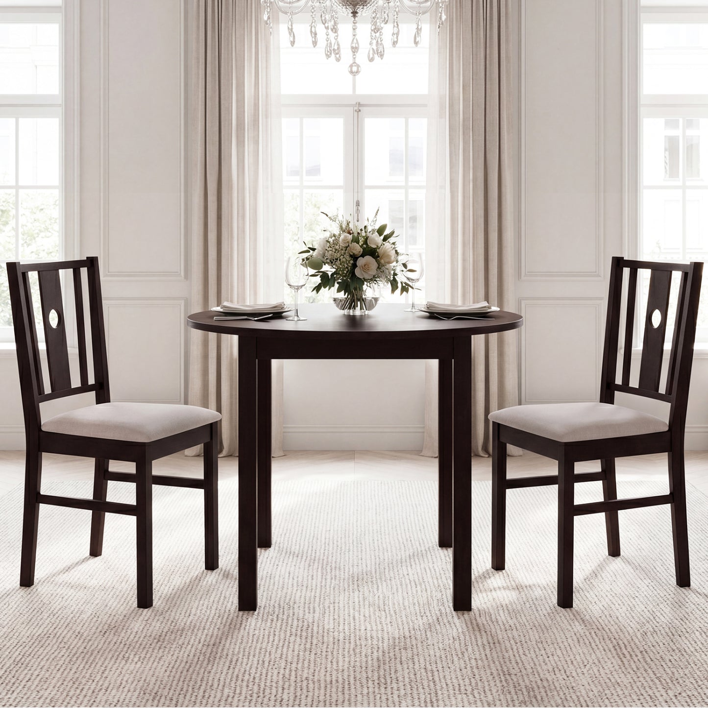 Set of 2 rubber wood kitchen dining chairs with fabric padded seats in coffee color, designed for comfort and style.