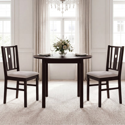 Set of 2 rubber wood kitchen dining chairs with fabric padded seats in coffee color, designed for comfort and style.