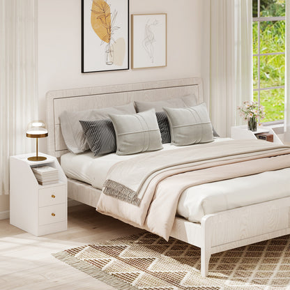 Set of 2 Side End Tables with Charging Station Sofa Couch Tables with Shelf Drawers-Black