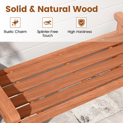 Set of 2 Solid Wood Backless Garden Bench with Support Handles and Curved Slatted Seat for Deck