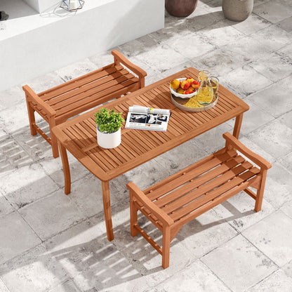 Set of 2 Solid Wood Backless Garden Bench with Support Handles and Curved Slatted Seat for Deck