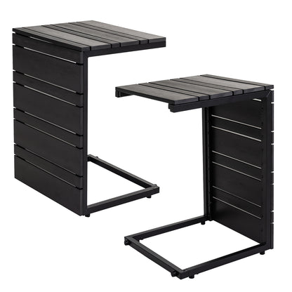 Set of 2 Space-Saving C-Shaped Side Table with Wood-Plastic Top-Black