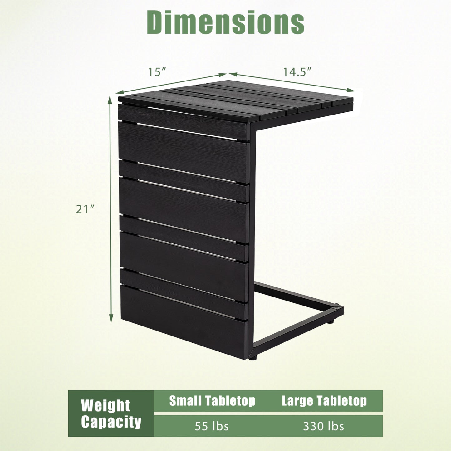 Set of 2 Space-Saving C-Shaped Side Table with Wood-Plastic Top-Black