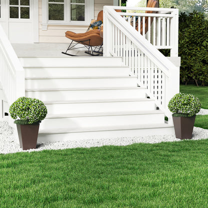 Set of 2 square black taper planters with removable inner buckets and optional drainage holes for outdoor garden use.