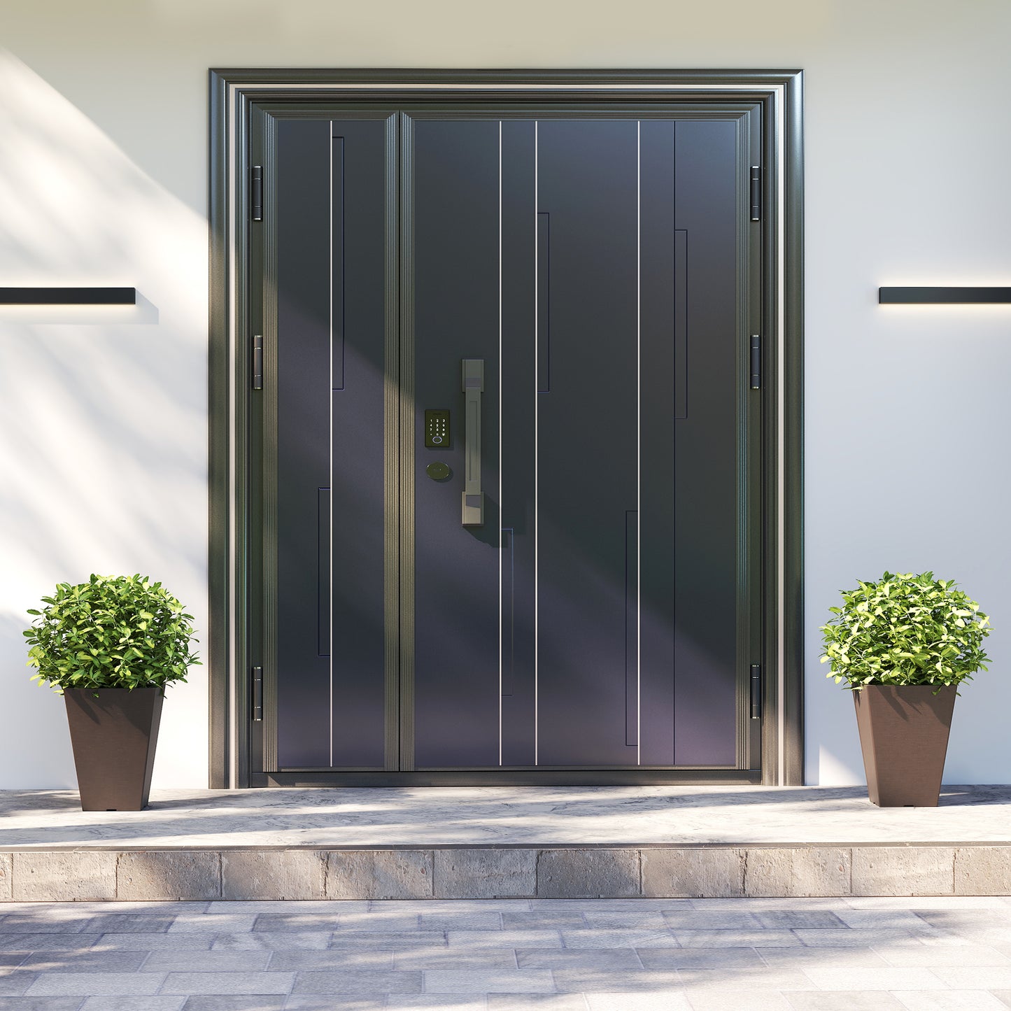 Set of 2 black square taper planters with removable inner buckets and optional drainage holes for outdoor gardening.