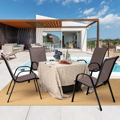 Set of 2 Stackable Patio Dining Chairs Set with Armrest-Black