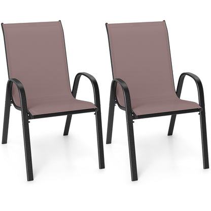 Set of 2 Stackable Patio Dining Chairs Set with Armrest-Black