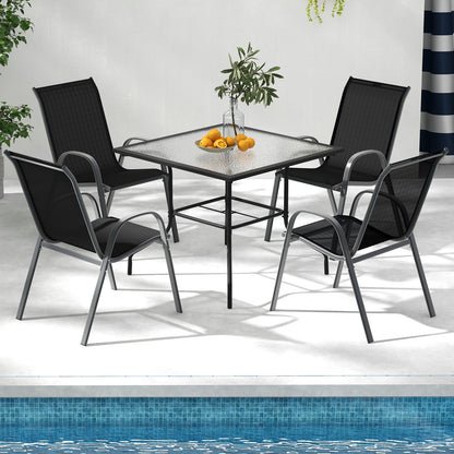 Set of 2 Stackable Patio Dining Chairs Set with Armrest-Black