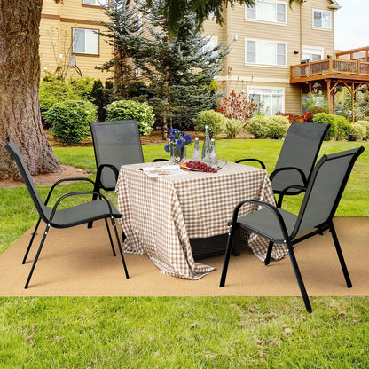 Set of 2 Stackable Patio Dining Chairs Set with Armrest-Black
