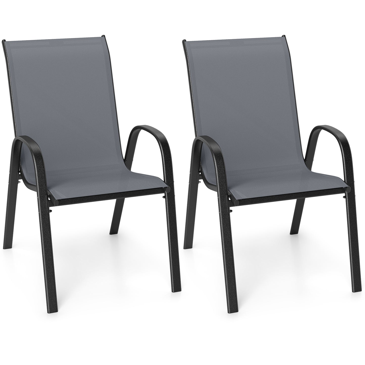 Set of 2 Stackable Patio Dining Chairs Set with Armrest-Black