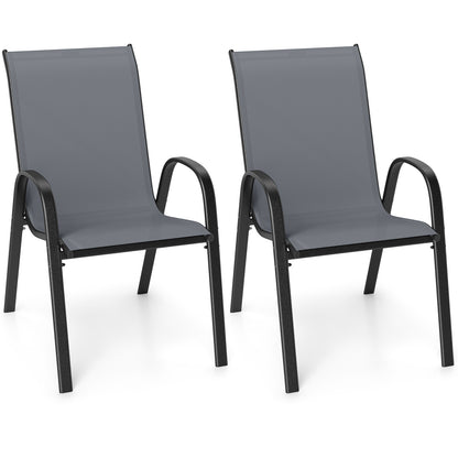 Set of 2 Stackable Patio Dining Chairs Set with Armrest-Black