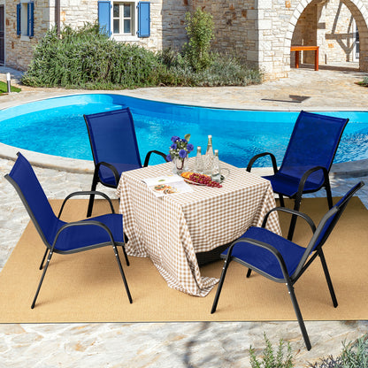 Set of 2 Stackable Patio Dining Chairs Set with Armrest-Black