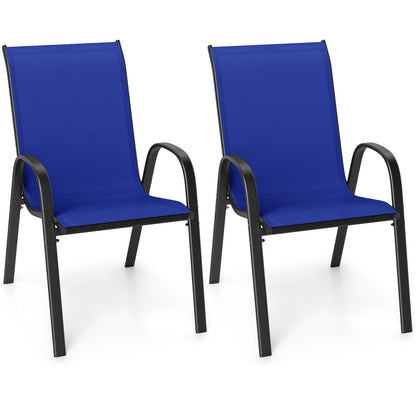 Set of 2 Stackable Patio Dining Chairs Set with Armrest-Black
