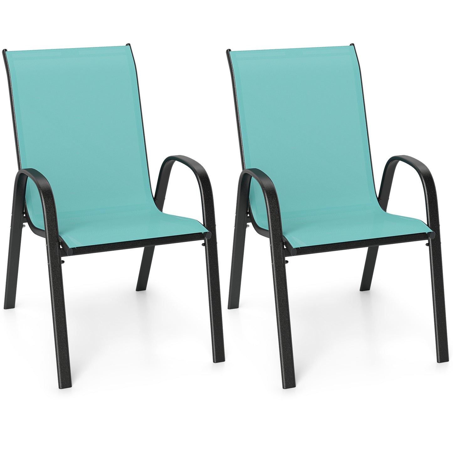 Set of 2 Stackable Patio Dining Chairs Set with Armrest-Black