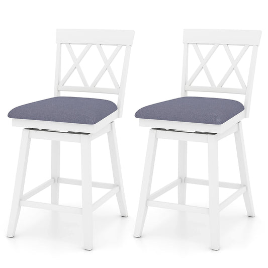 Set of 2 Swivel Bar Stools Counter Height Barstools with Backrest Upholstered Seat Cushion-24 inches