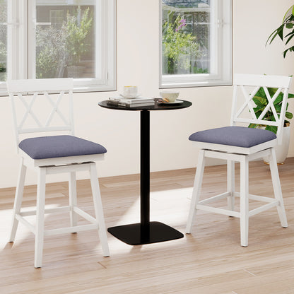 Set of 2 Swivel Bar Stools Counter Height Barstools with Backrest Upholstered Seat Cushion-24 inches
