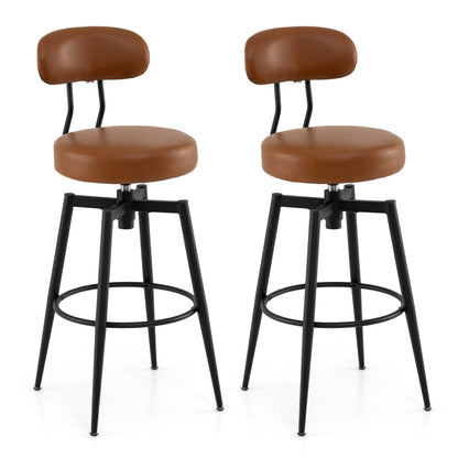 Set of 2 Swivel Barstools Faux Leather with Upholstered Seat and Back-Black