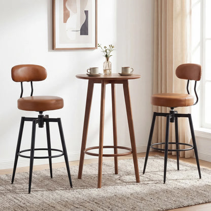 Set of 2 Swivel Barstools Faux Leather with Upholstered Seat and Back-Black