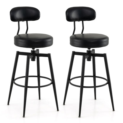 Set of 2 Swivel Barstools Faux Leather with Upholstered Seat and Back-Black