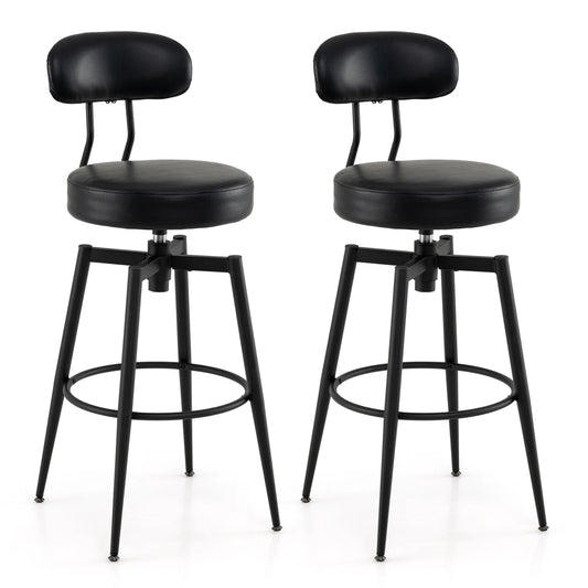 Set of 2 Swivel Barstools Faux Leather with Upholstered Seat and Back-Black