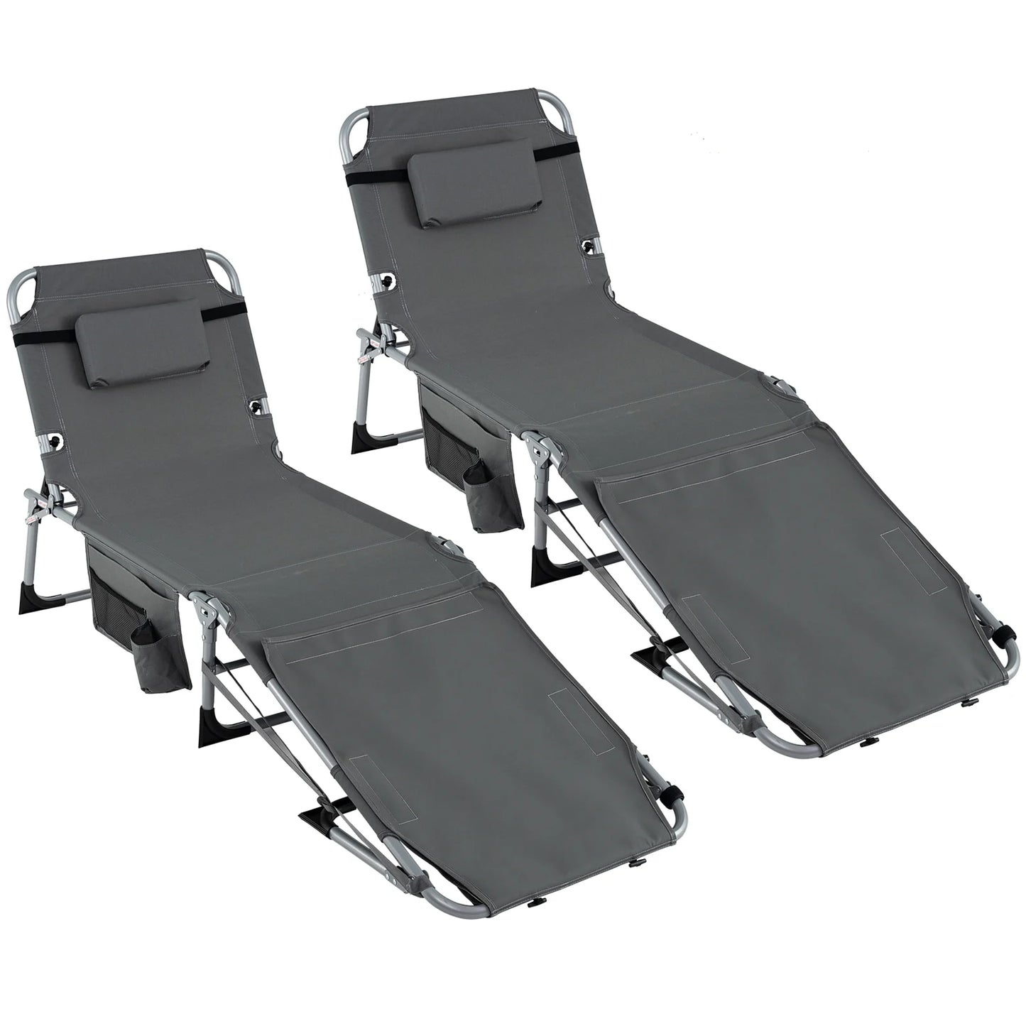 Set of 2 Tanning Chairs with Face Arm Holes Portable with 4-Level Backrest-Beige