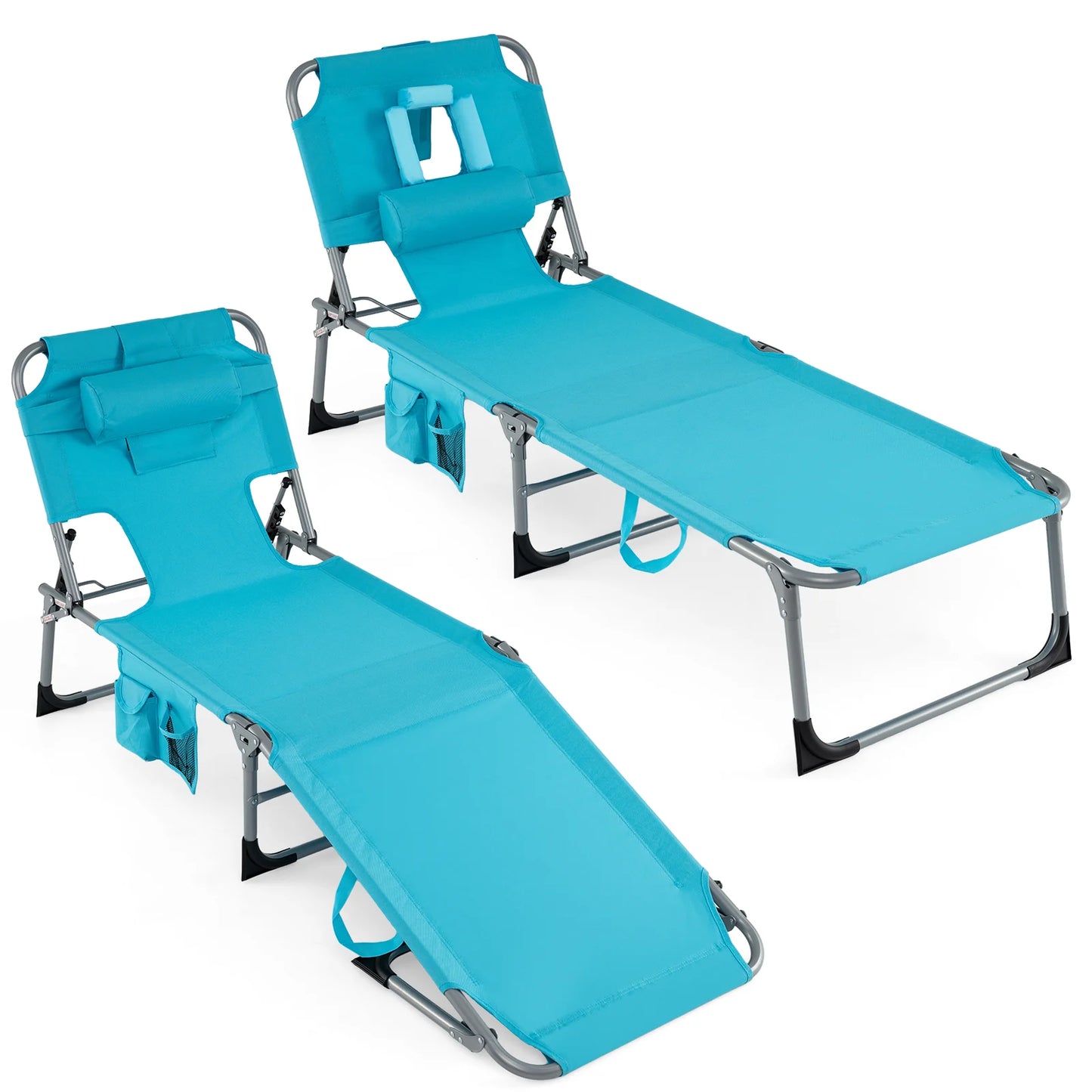 Set of 2 Tanning Chair Portable Chaise Lounge Chair with 4-Position Adjustable Backrest-Multicolor
