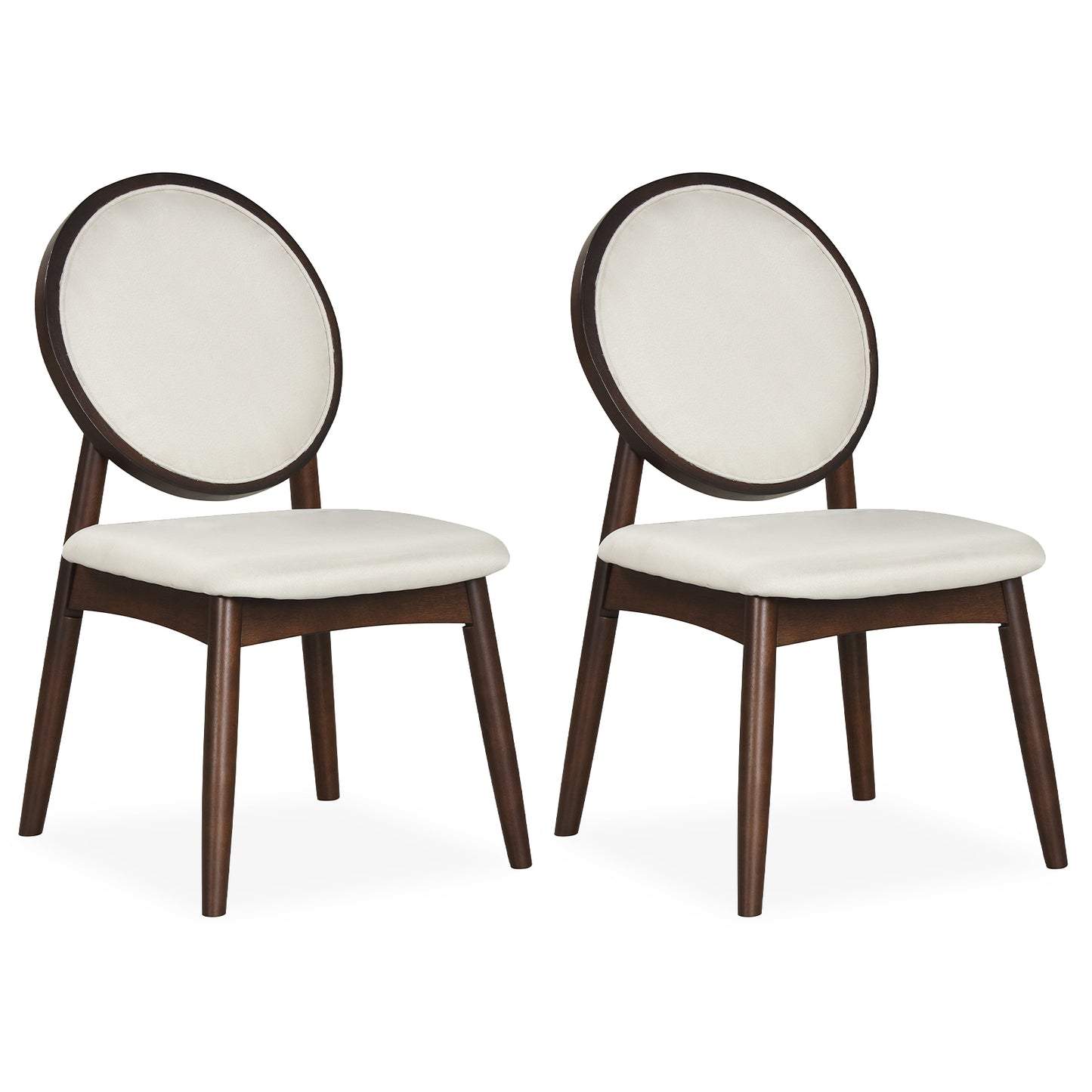 Set of 2 Upholstered Linen Fabric Kitchen Side Chairs with Padded Seat-Beige