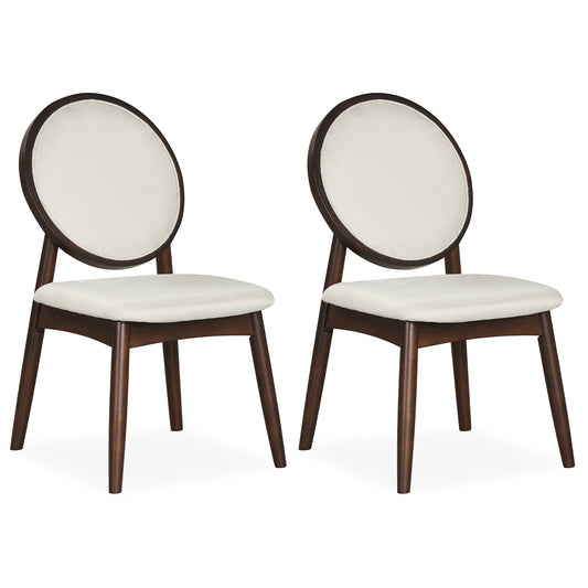 Set of 2 Upholstered Linen Fabric Kitchen Side Chairs with Padded Seat-Beige
