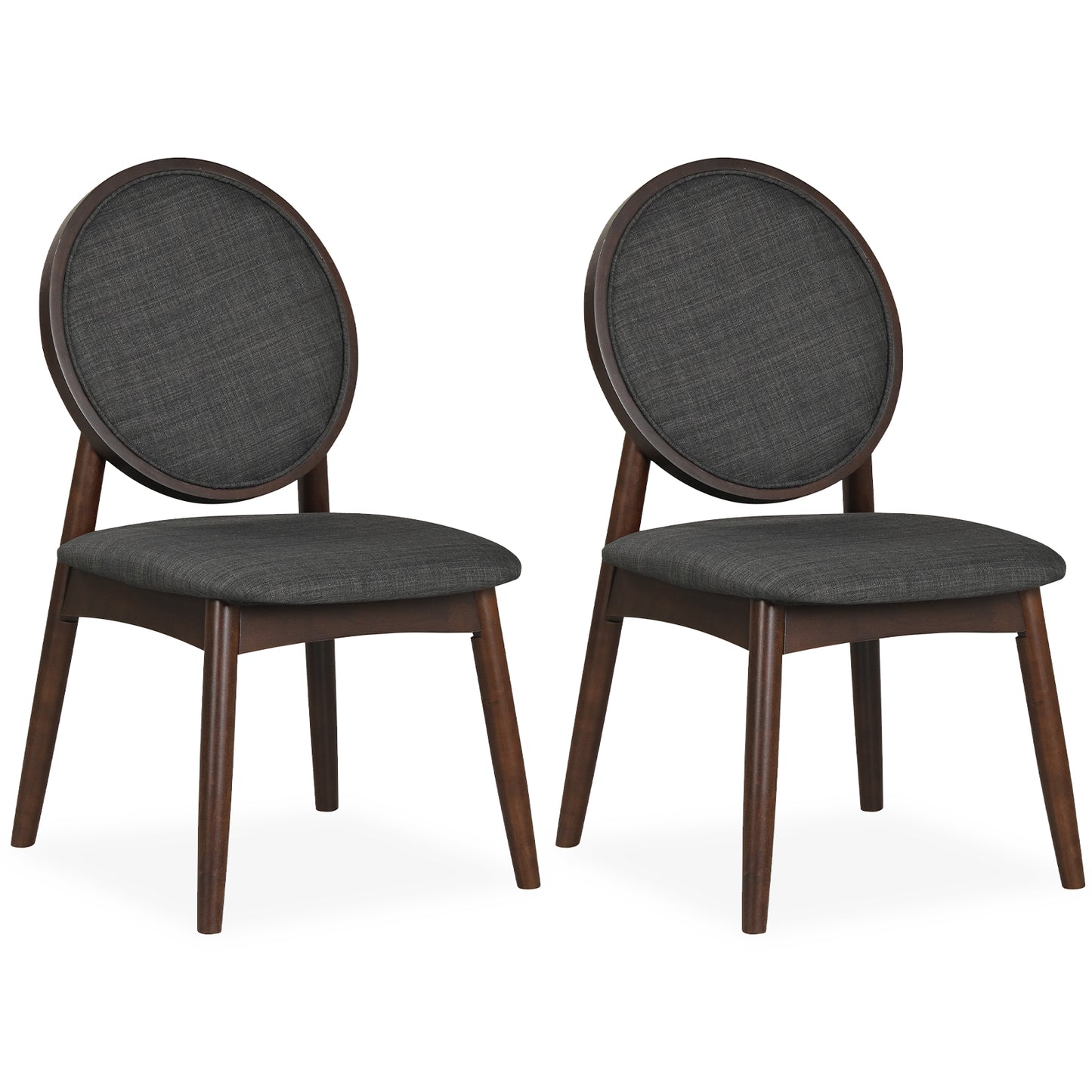 Set of 2 Upholstered Linen Fabric Kitchen Side Chairs with Padded Seat-Beige