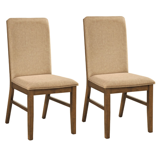 Set of 2 Upholstered Dining Chairs with Solid Rubber Wood Legs-Brown